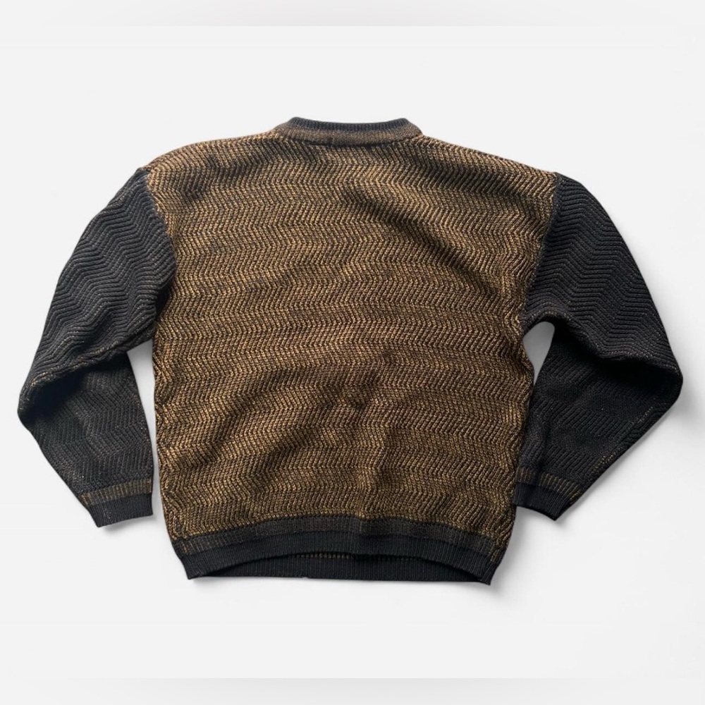 Vintage 90’s Street Scenes Acrylic Deep V-Neck Brown & Black Sweater Men’s S - Picture 2 of 5